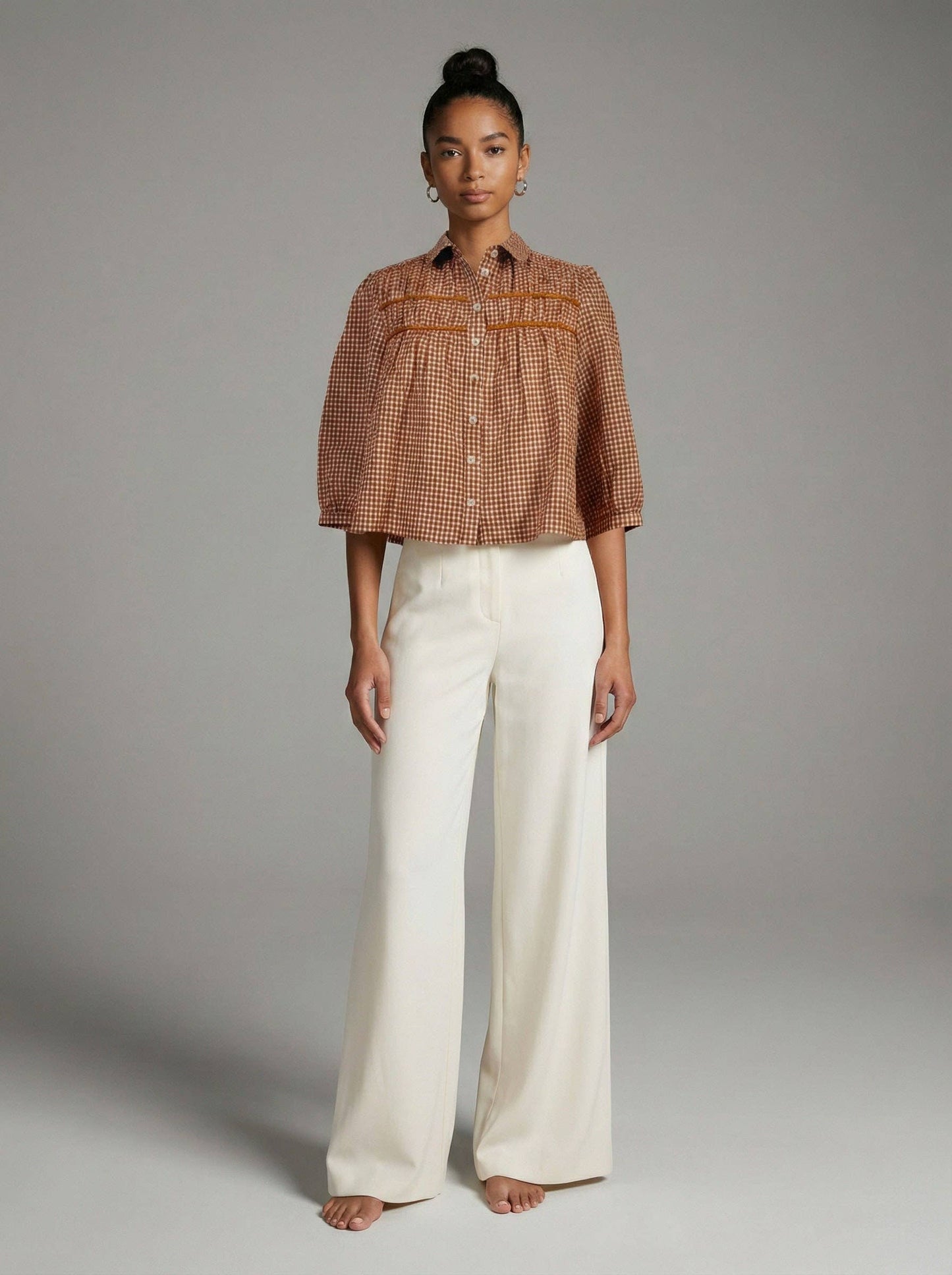 Terracotta Gingham Seersucker Blouse