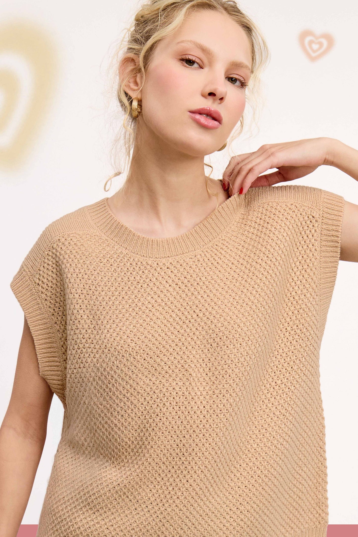 Loose Fit Round Neck Sweater Vest Top