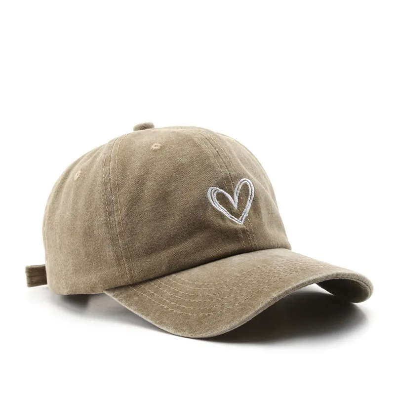 Retro Washed Embroidered Heart Baseball Cap