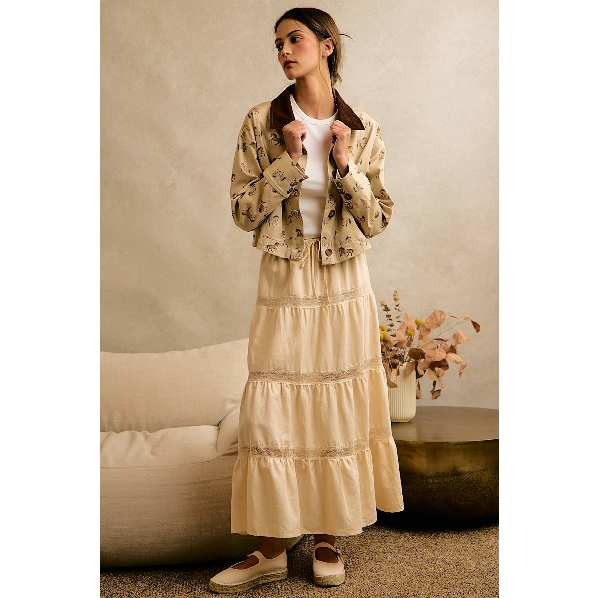 HORSE PRINT CORDUROY COLLAR JACKET