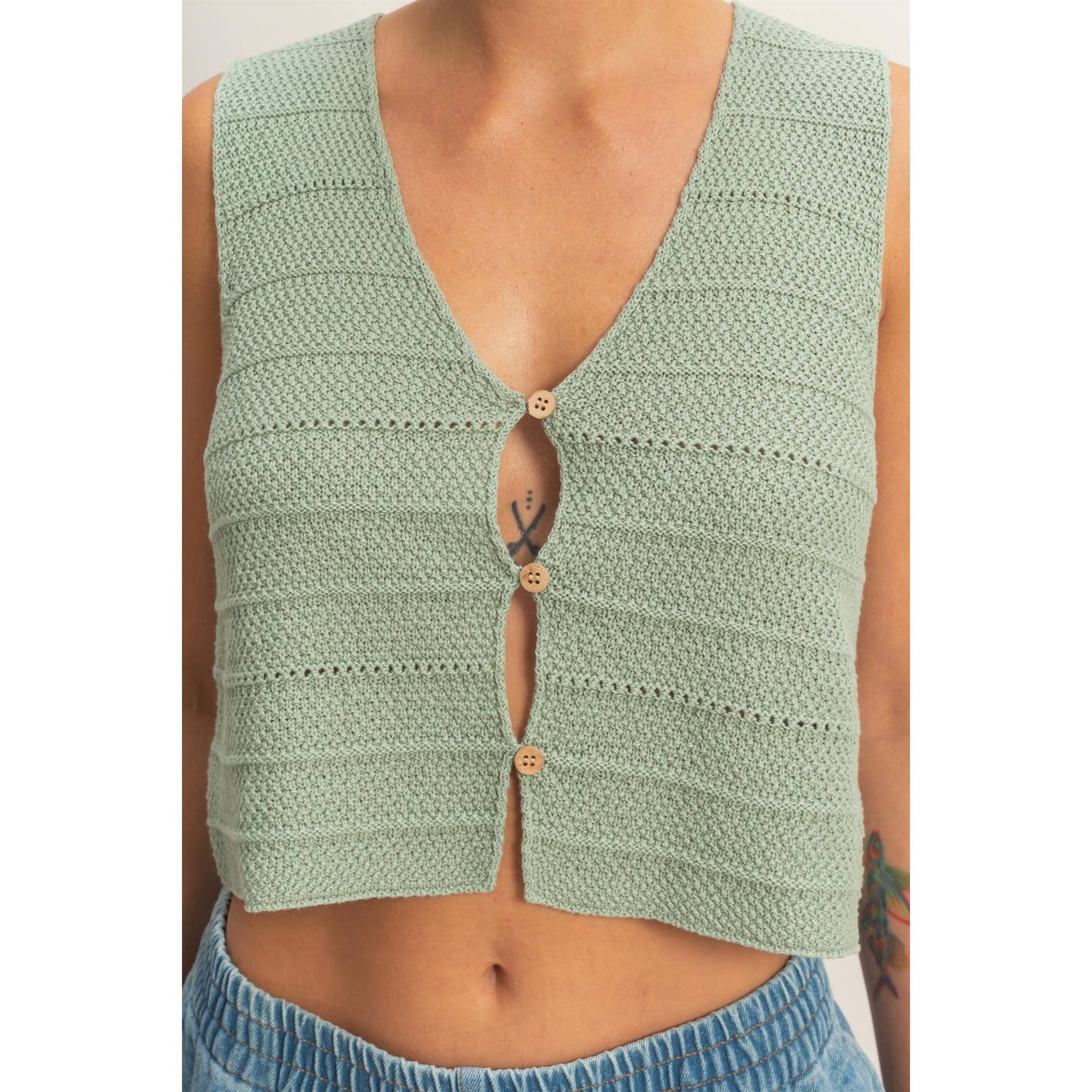 V-Neck Textured Sleeveless Knit Vest