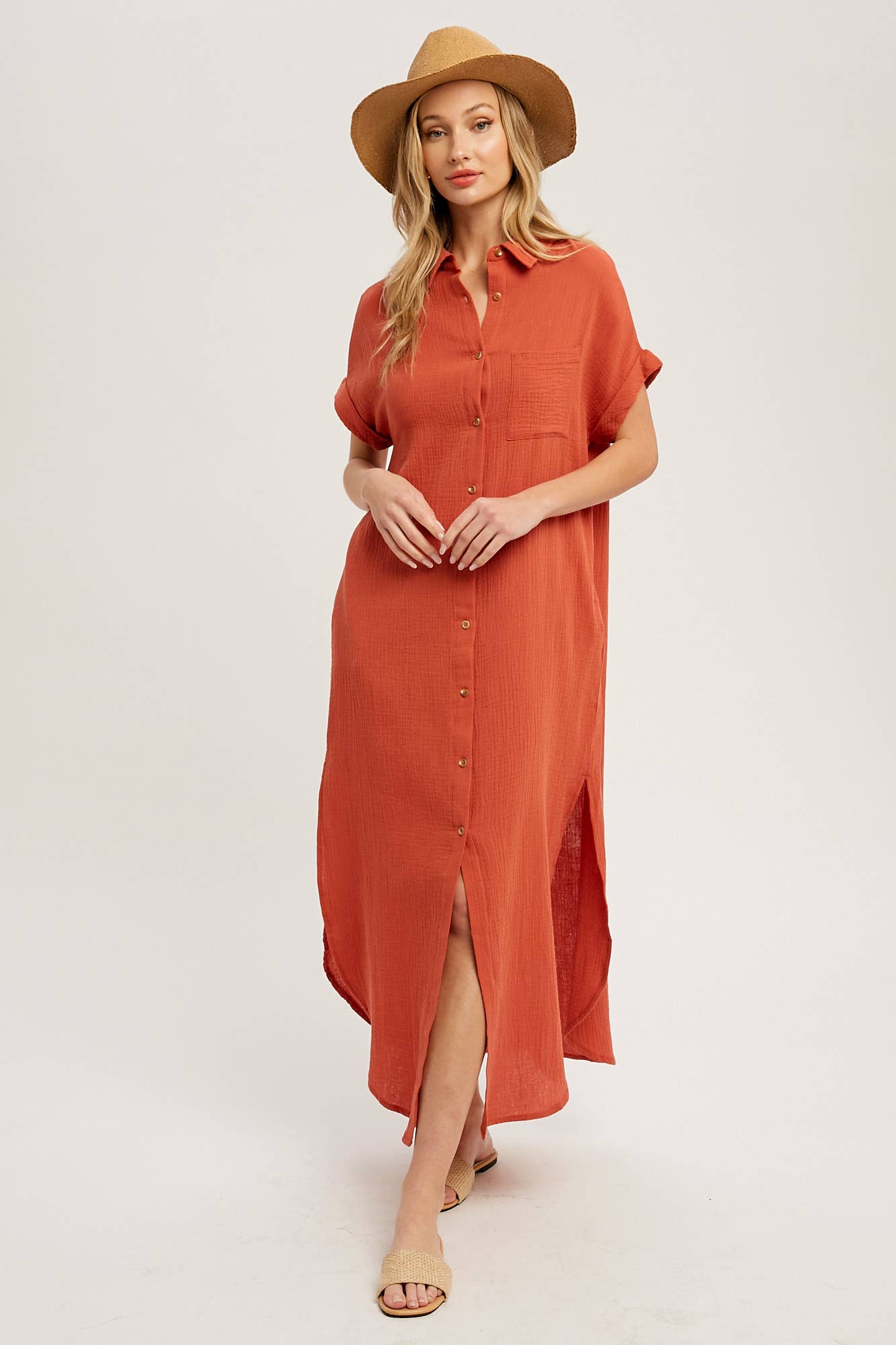 Button Up Maxi Shirt Dress with Pocket