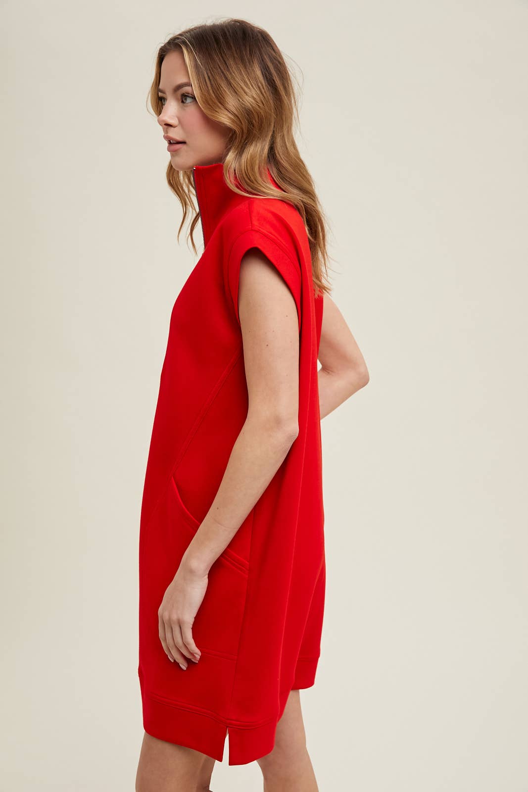 SCUBA HALF-ZIP MINI DRESS