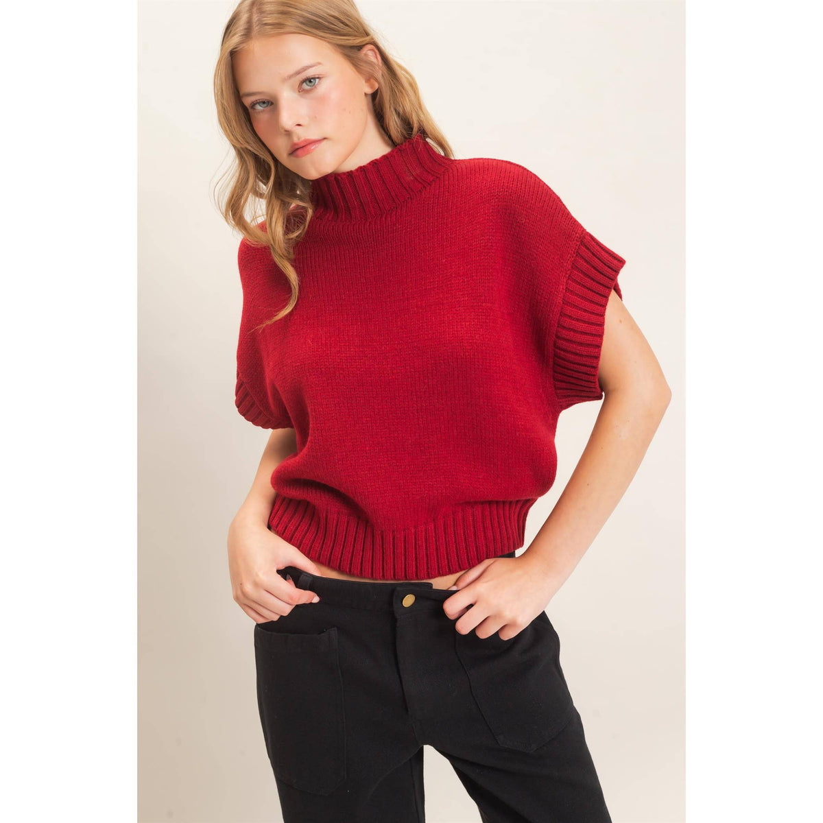 Ribbed Mock Neck Sweater Vest