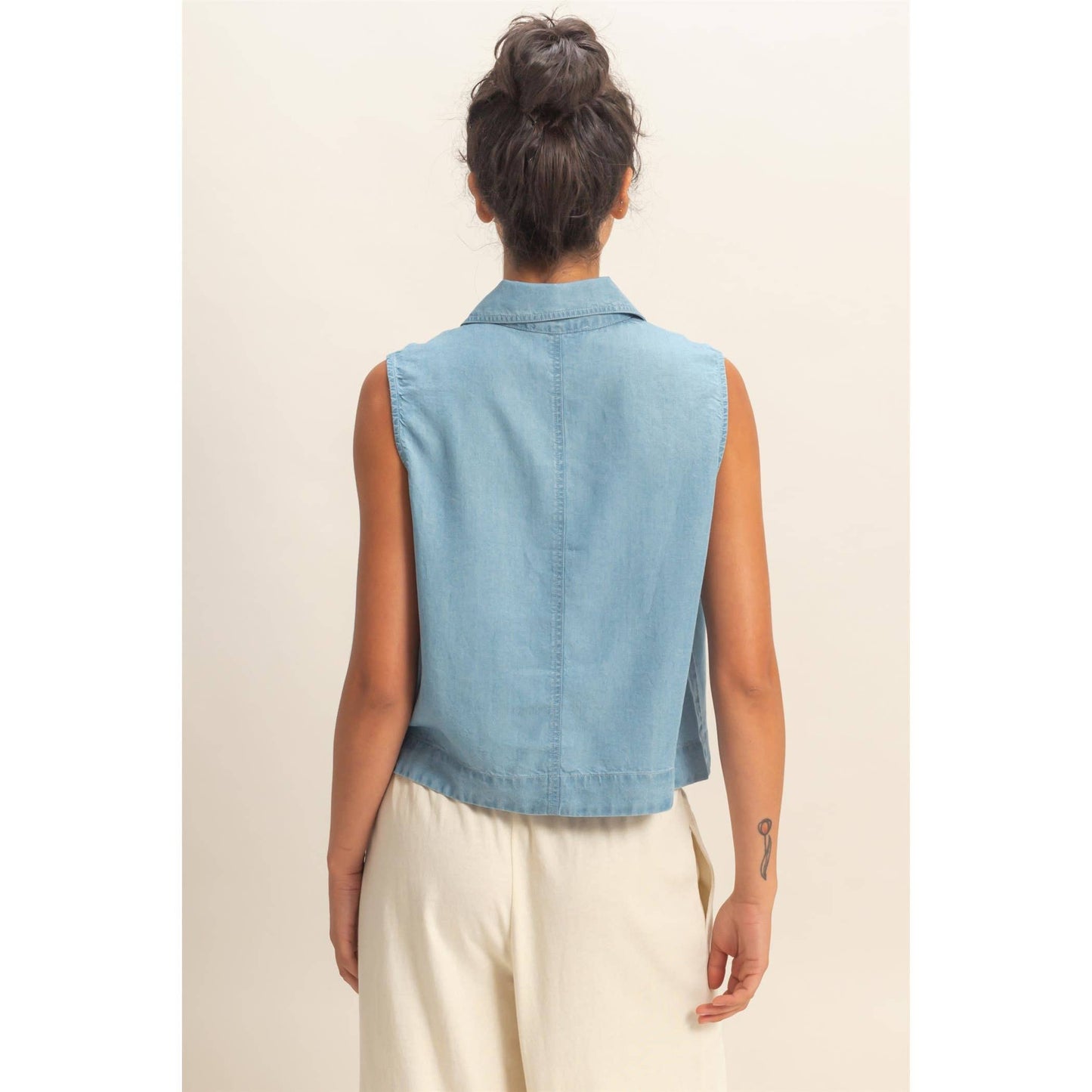 Sleeveless Button-Up Top