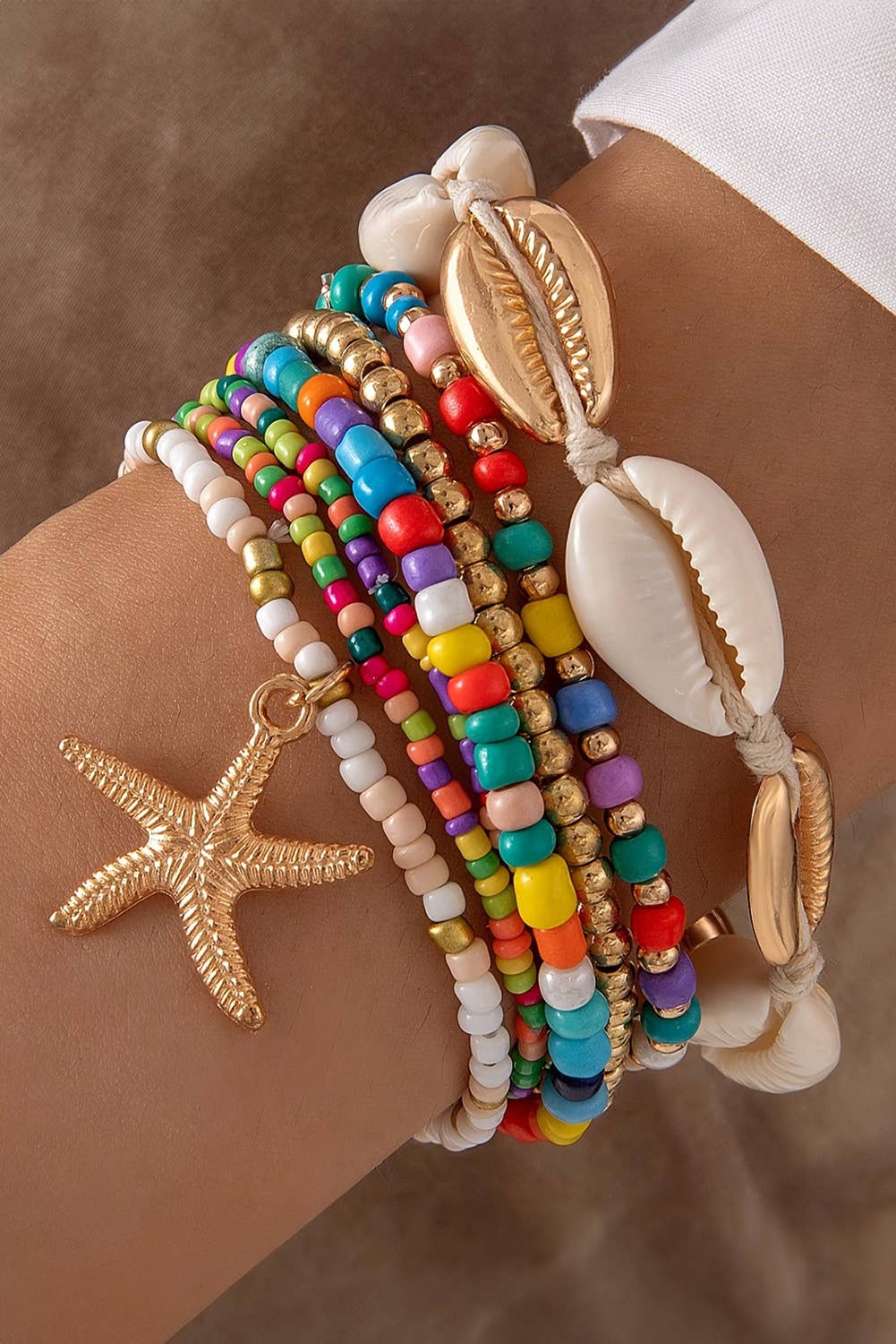 Starfish Seashell Beaded Bracelet Set