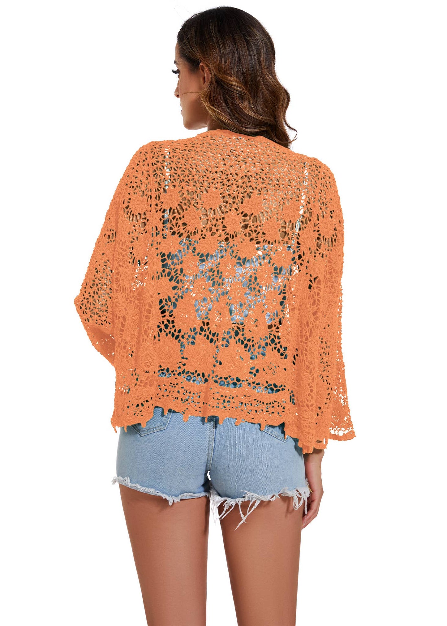 Embroidered Lace Kimono Crop Cardigan Half