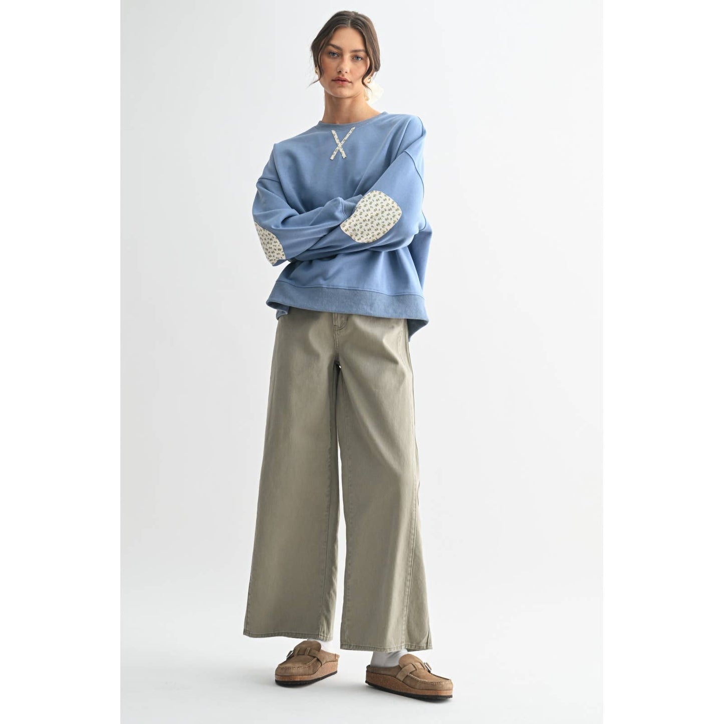 WIDE LEG TWILL COTTON PANTS