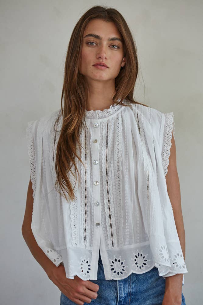 Woven Cotton Eyelet Sleeveless Top
