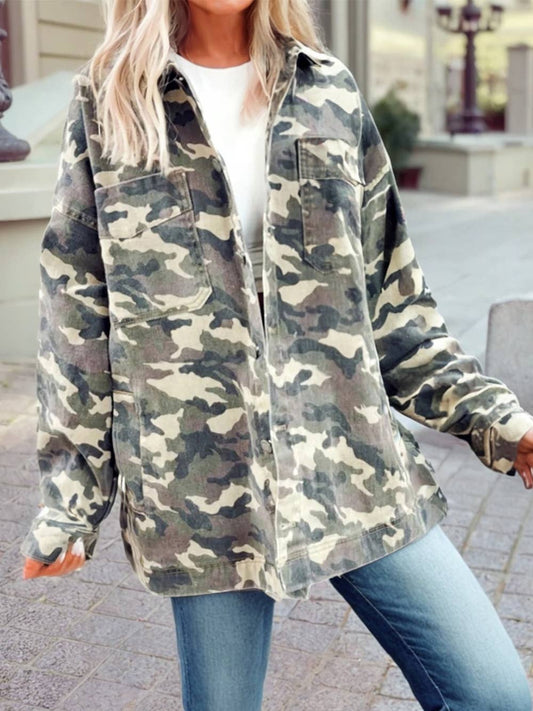 Camo Chest Pockets Loose Jean Jacket
