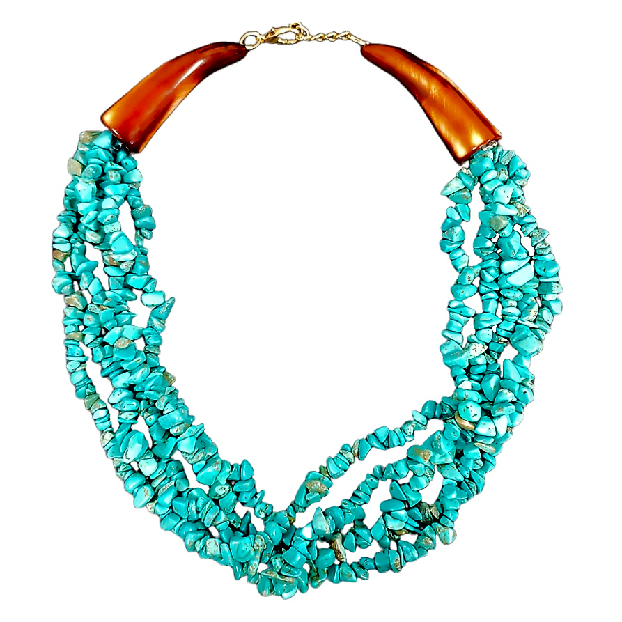 Multi-Strand Turquoise Chip & Brown Horn