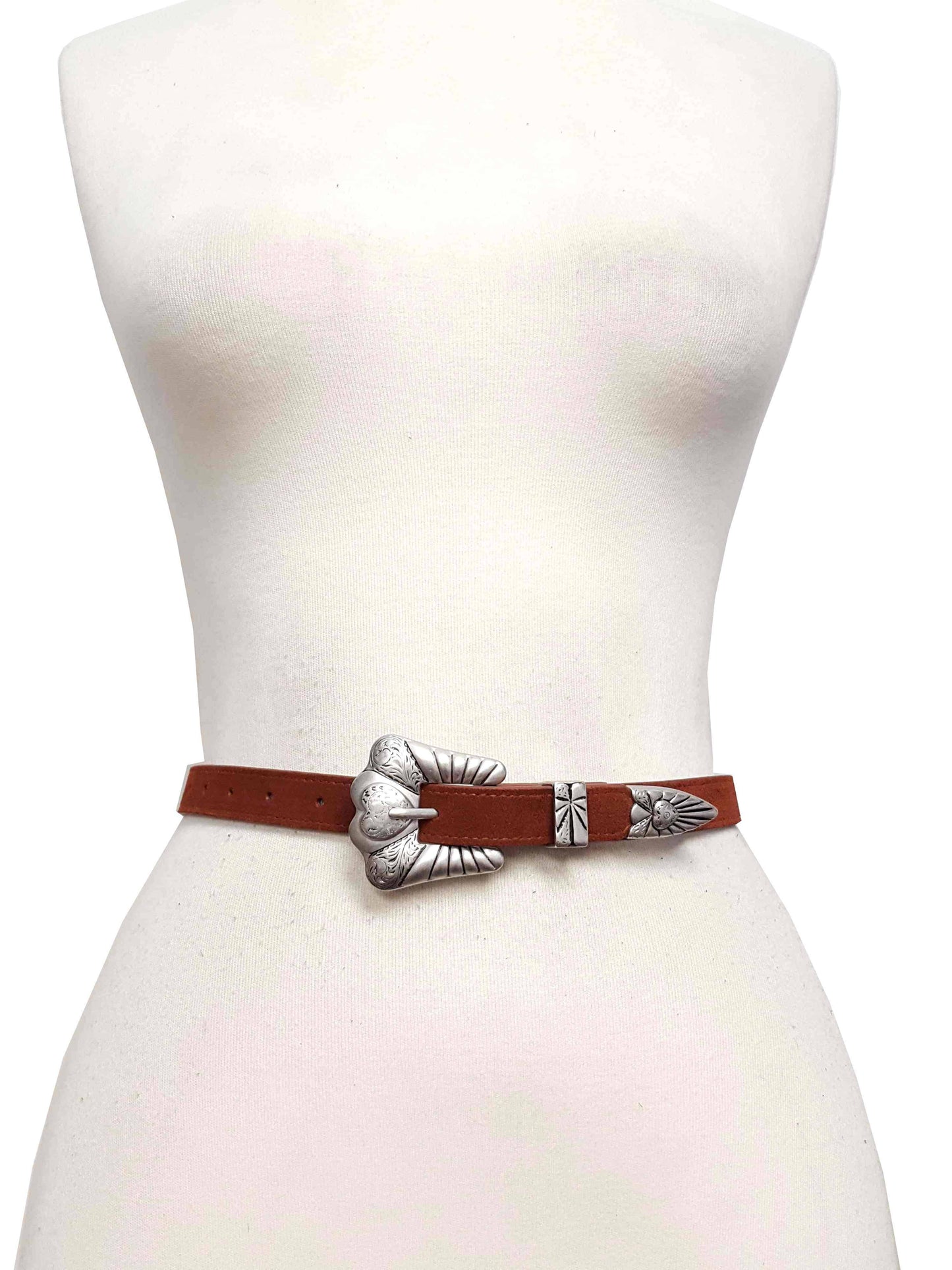Western Buckle Set with Heart Design in Real Suede Belt
