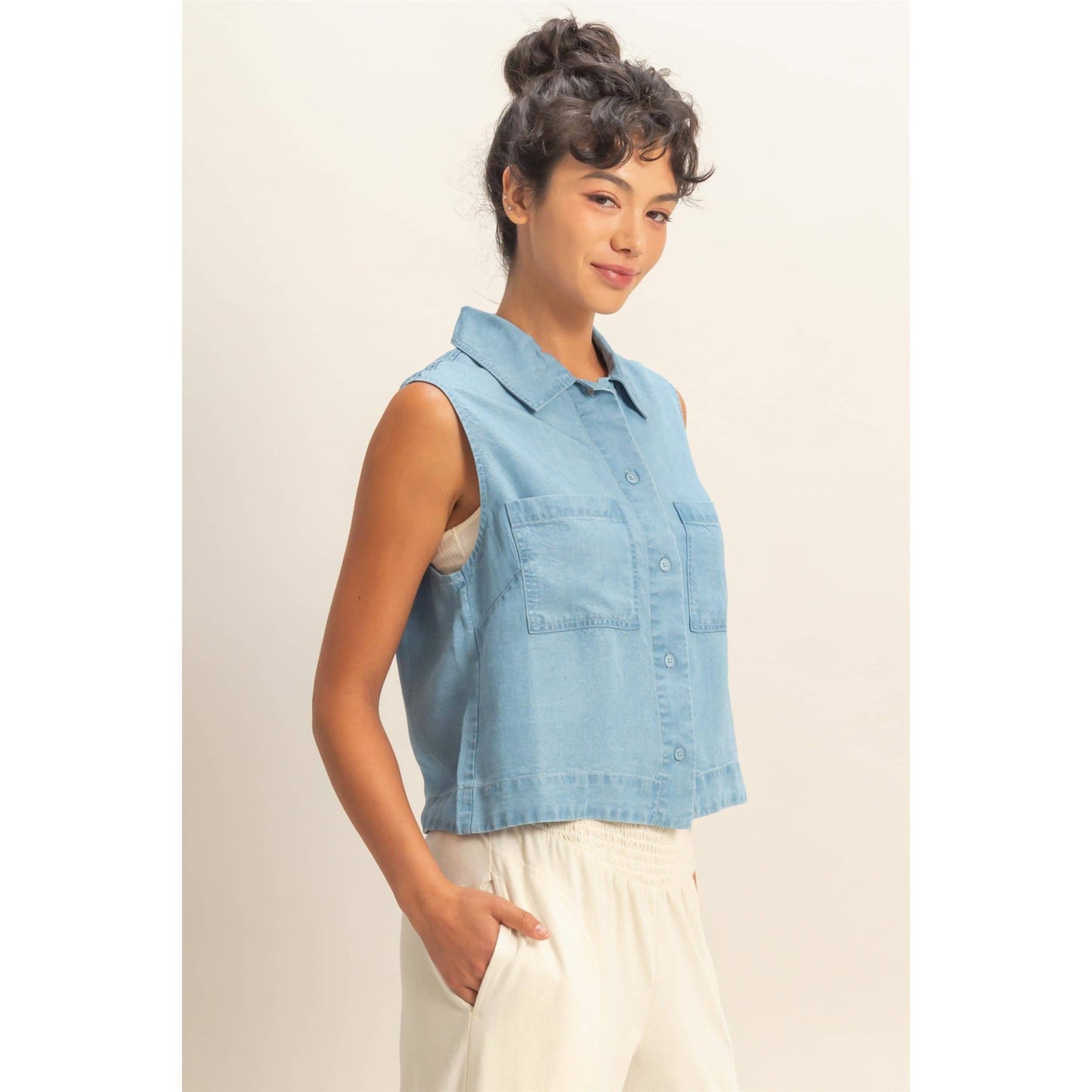 Sleeveless Button-Up Top