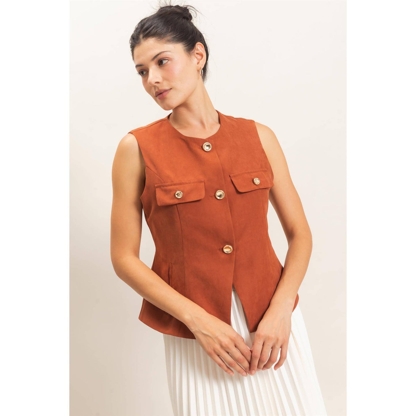 Buttoned Sleeveless Utility Vest