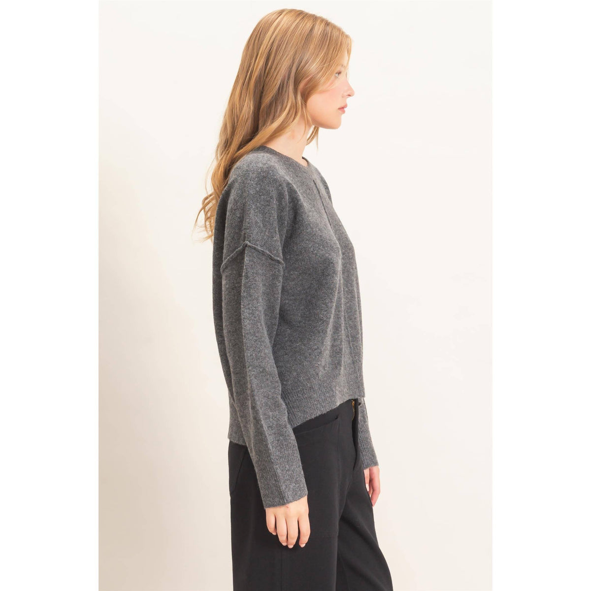 Crew Neck Sweater With Ribbed Hem