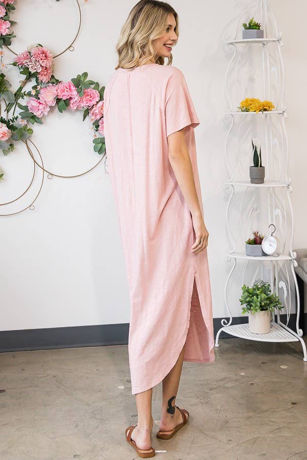 MINERAL WASHED MAXI SOLID SIDE POCKET DRESS