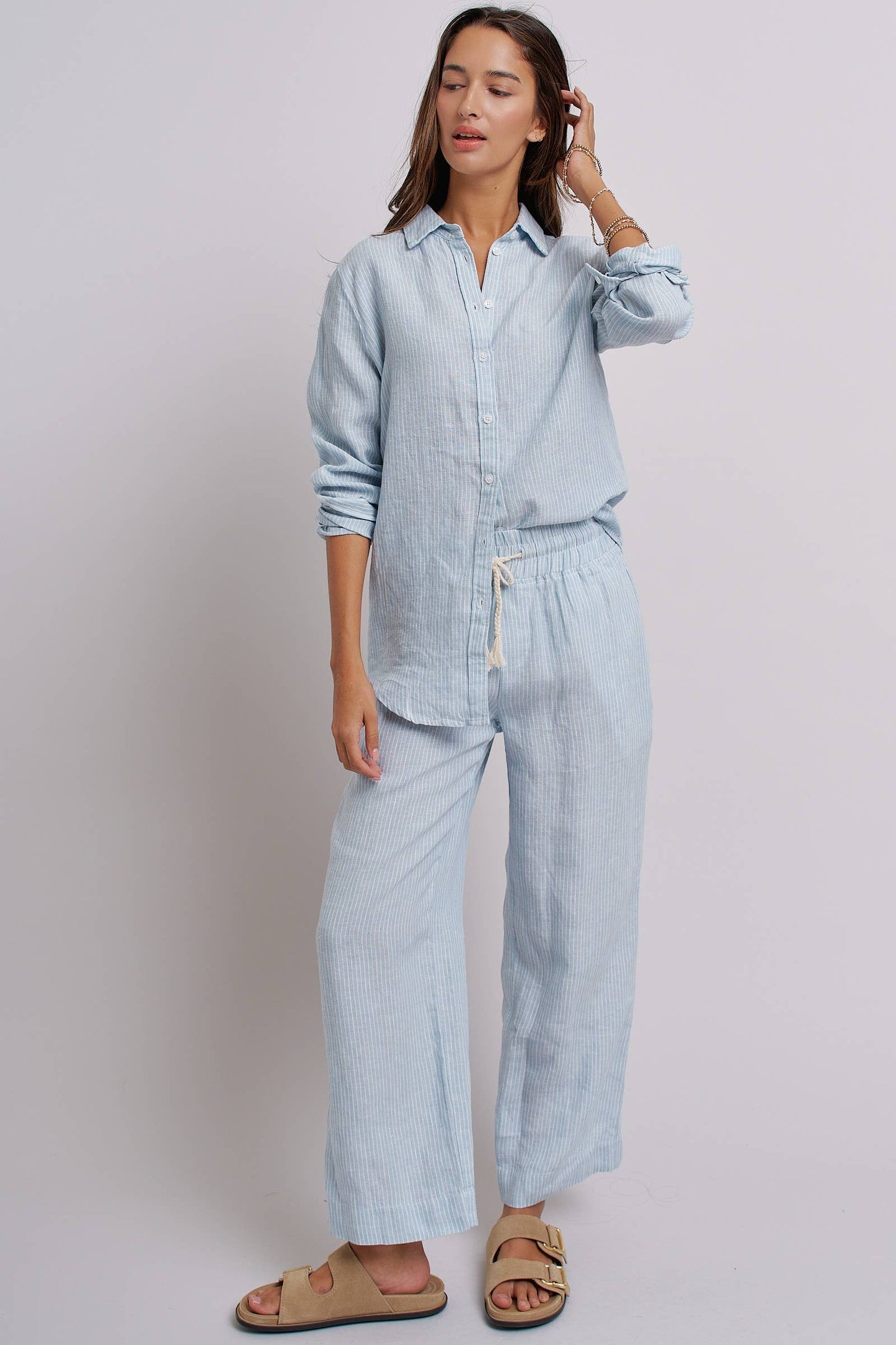 Linen Wide-Leg Drawstring Pants