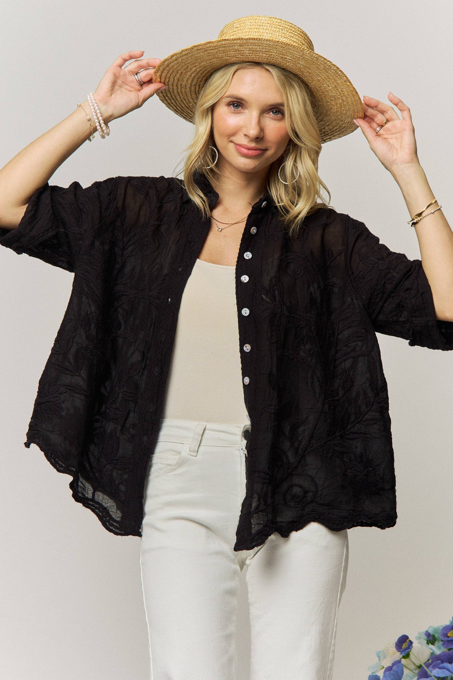 VINTAGE BOHO EMBROIDERED BUTTON-DOWN SHIRT