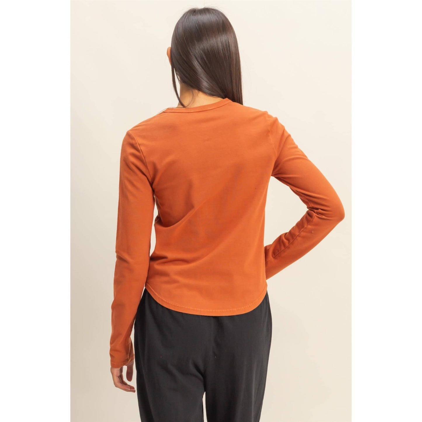 Long Sleeve Round Hem Top