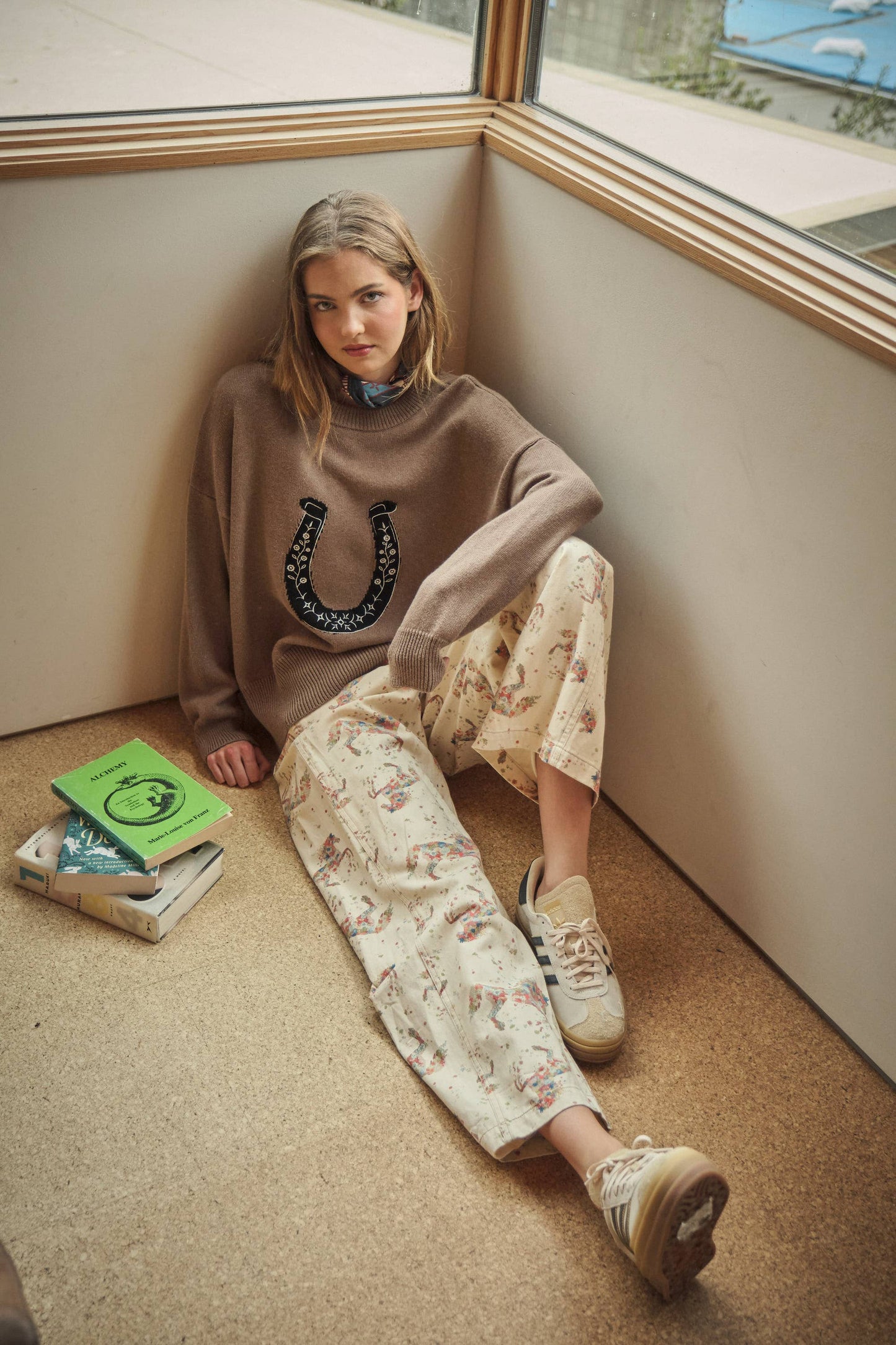 Floral Horse Print Relaxed Cotton Pants