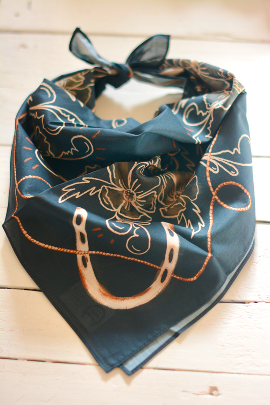 Cowgirl Bandana Navy Floral Horseshoe