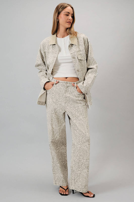 ANIMAL PRINT TWILL PANTS WITH BACK ELASTIC
