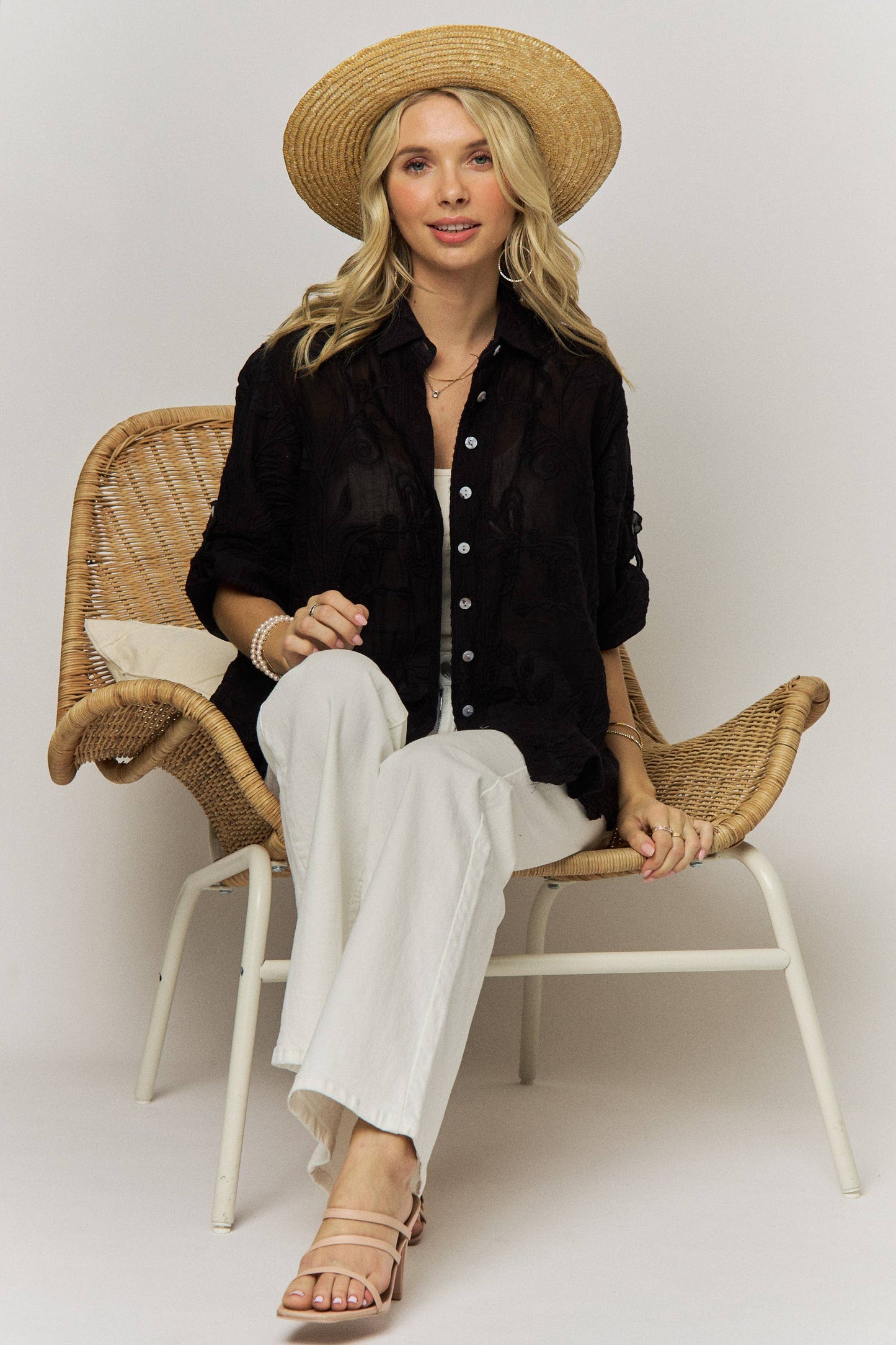 VINTAGE BOHO EMBROIDERED BUTTON-DOWN SHIRT