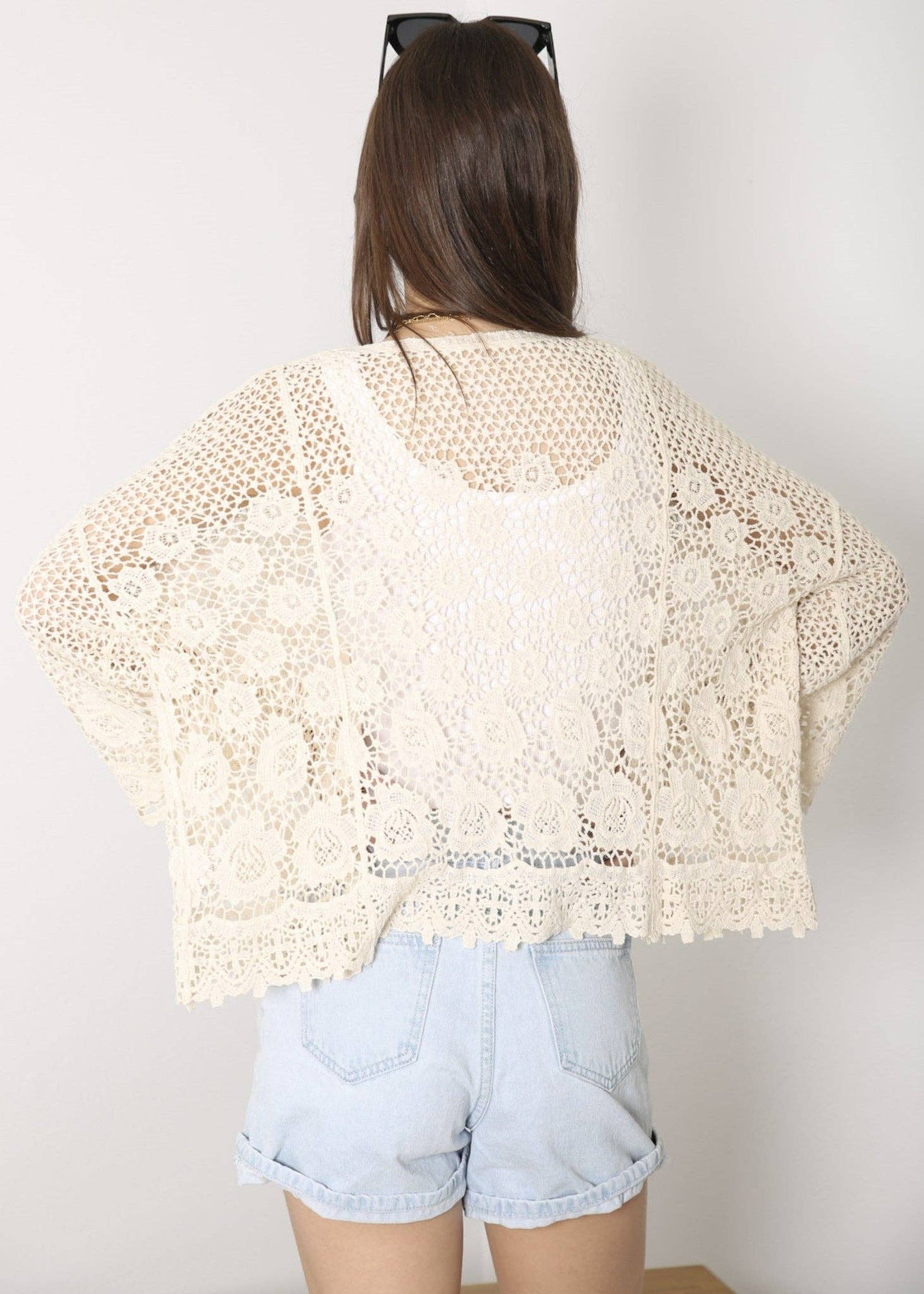 Embroidered Lace Kimono Crop Cardigan Half