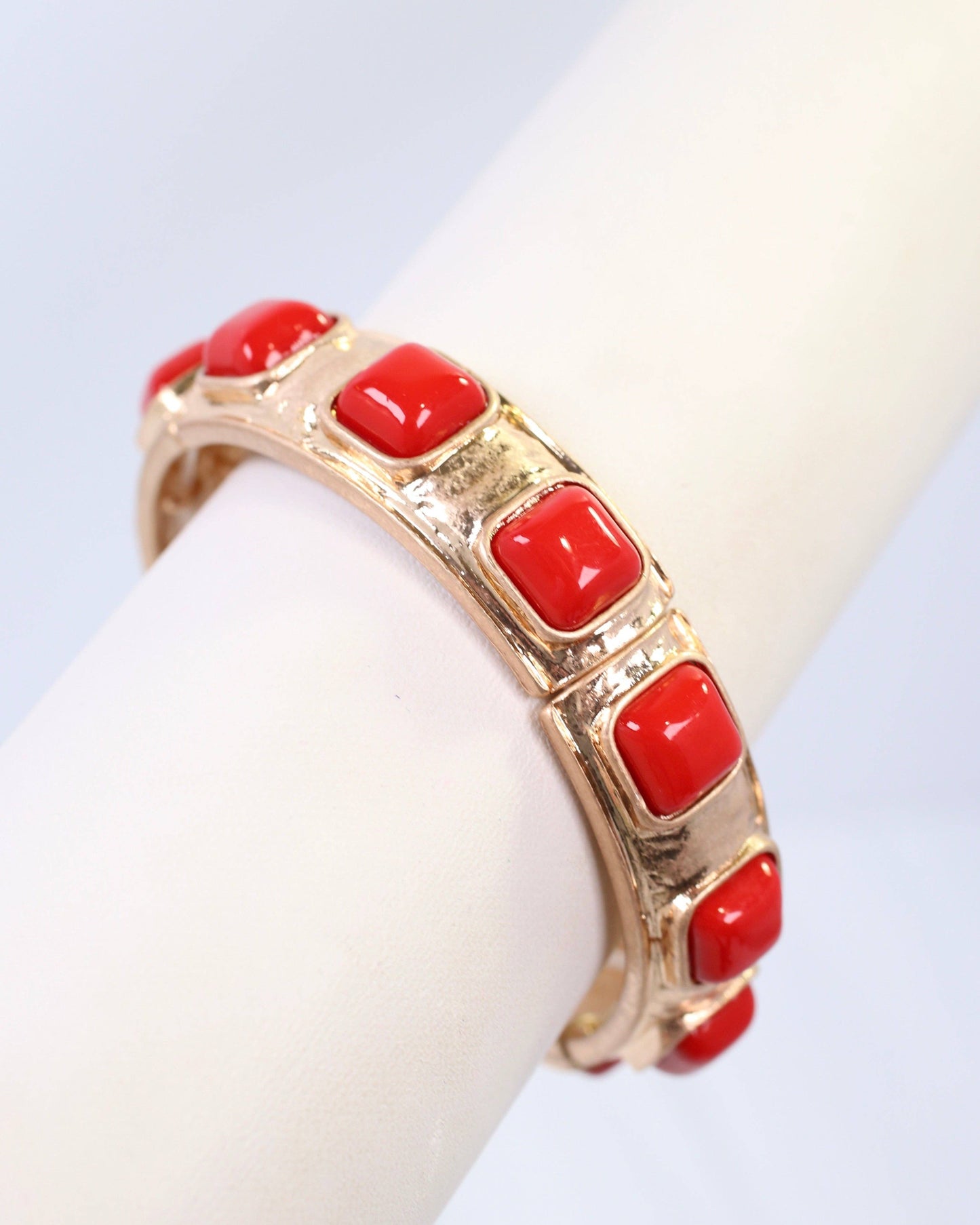 Allie Hammered Gold Stretch Bracelet Red