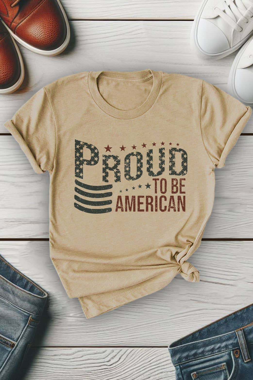 Proud To Be American, Fourth of July, Unisex Round Neck T-Shirt