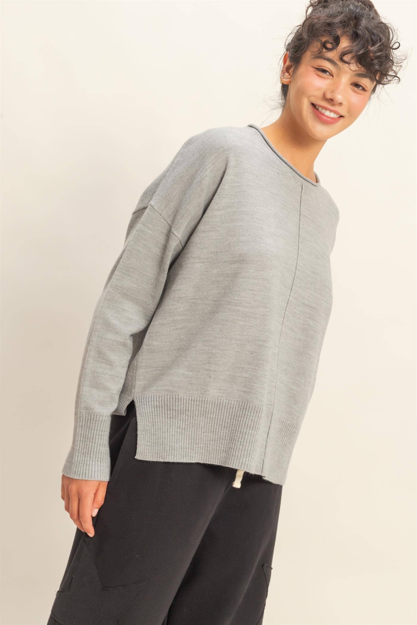 Round Roll Neck Drop Shoulder Sweater