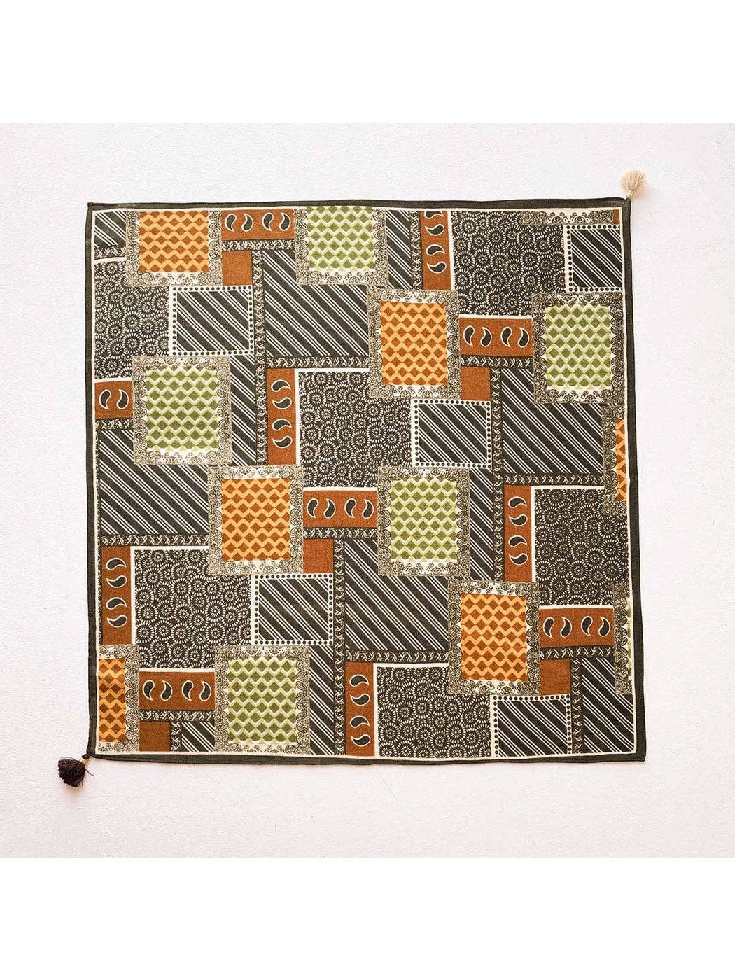 Spliced Print Tassel Square Scarf