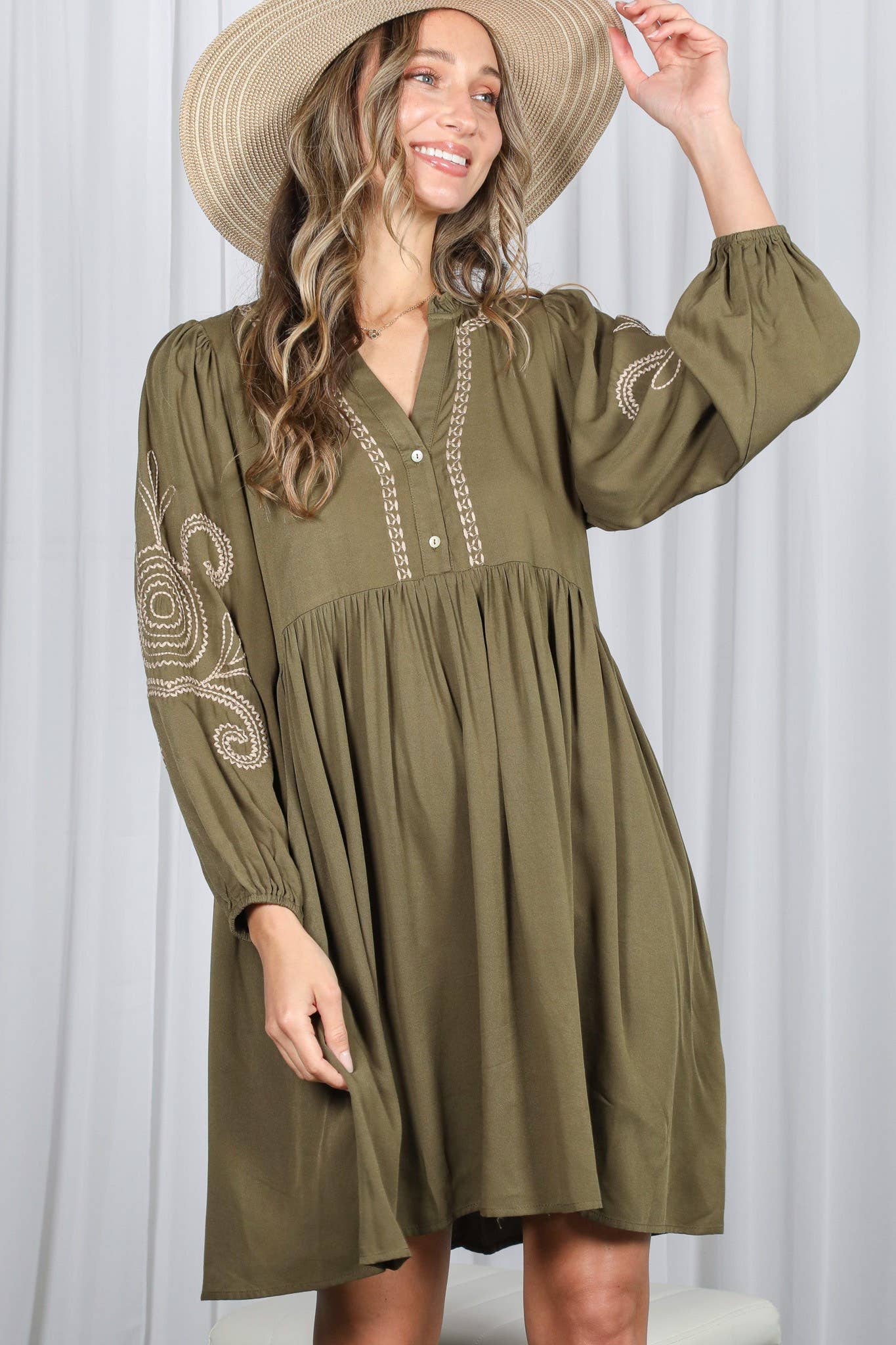 Paisley Embroidered V-Neck Baby Doll Mini Dress
