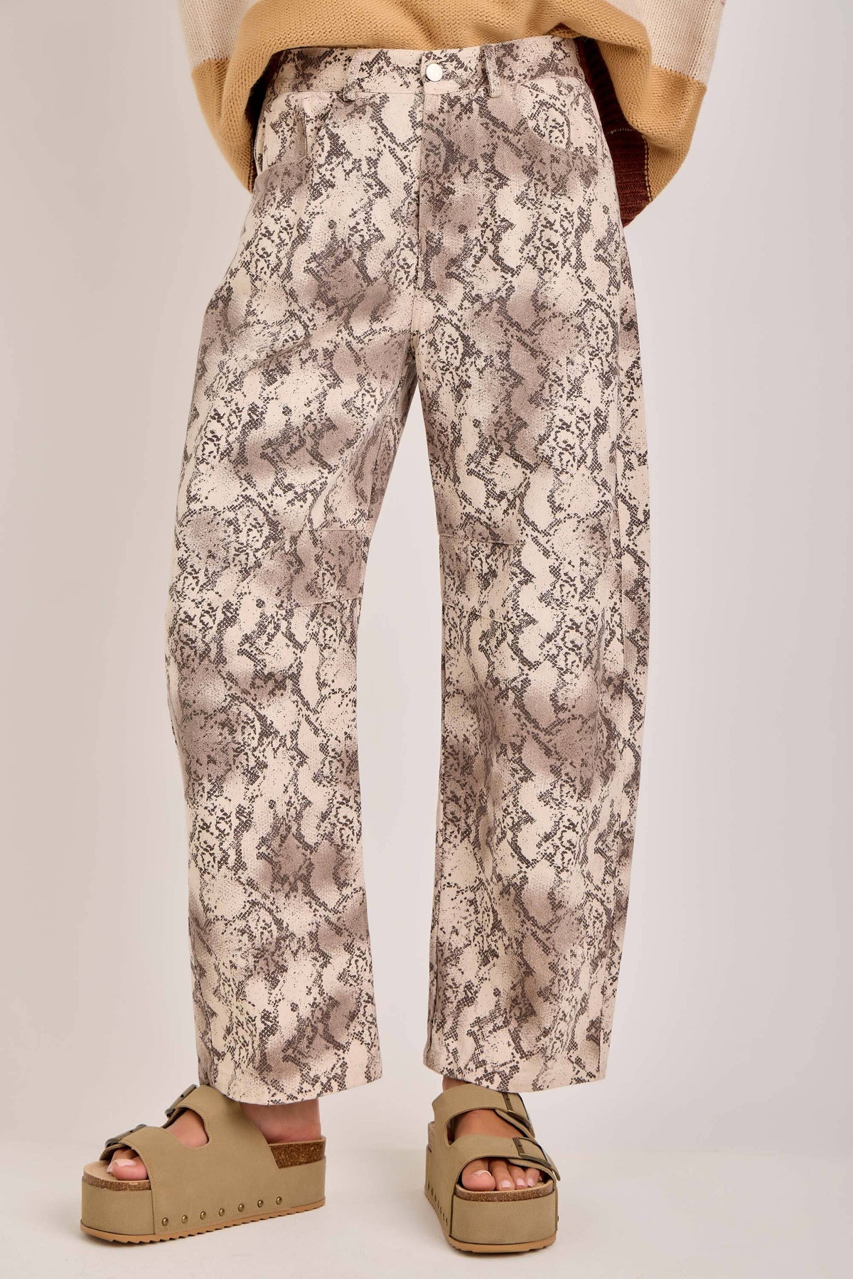 VINTAGE SNAKESKIN PRINT TWILL DENIM BARREL PANT