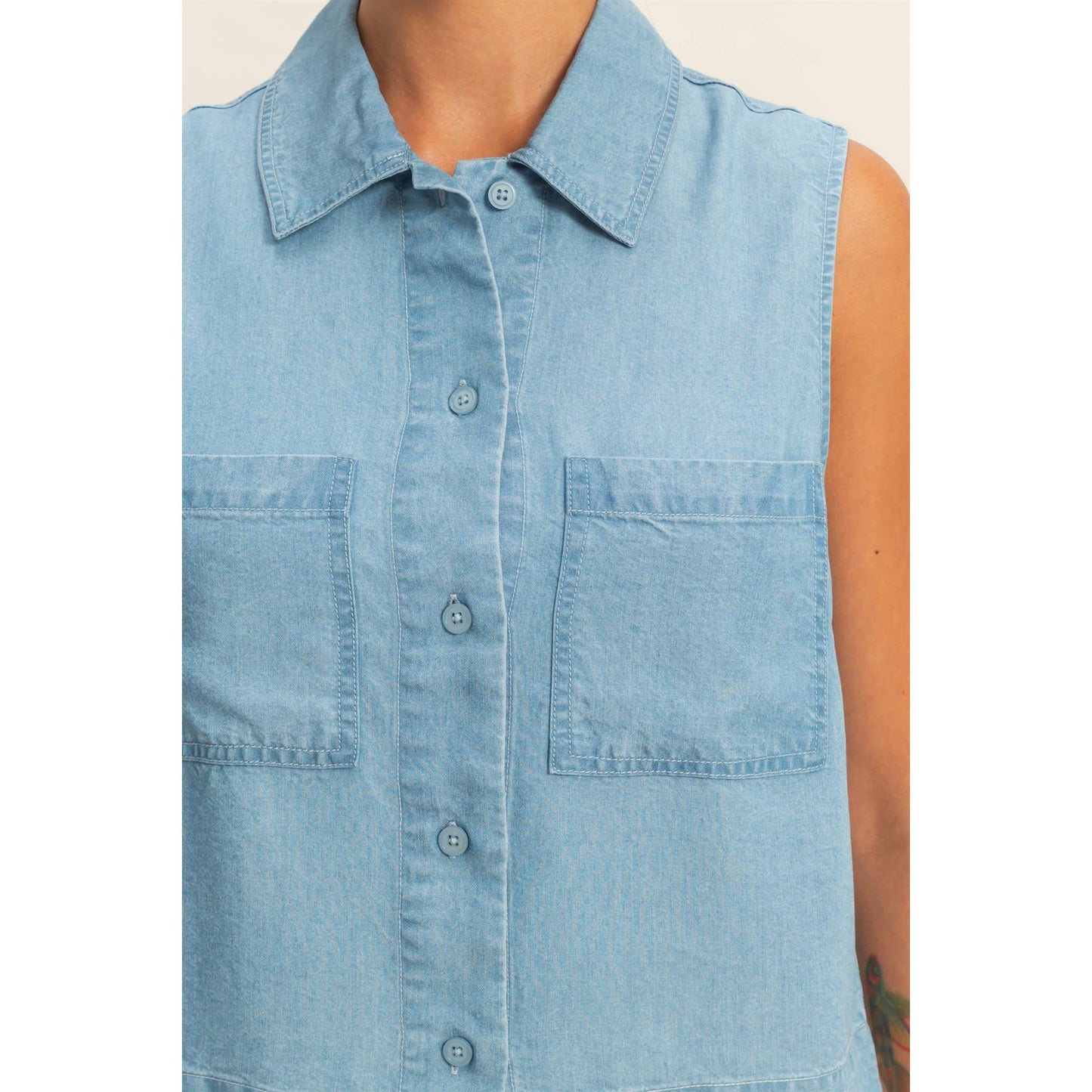 Sleeveless Button-Up Top