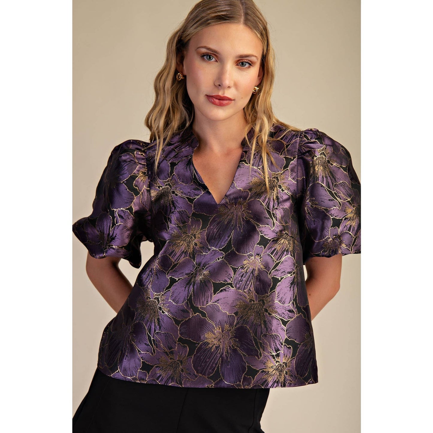 V-Neck Puff Sleeve Top