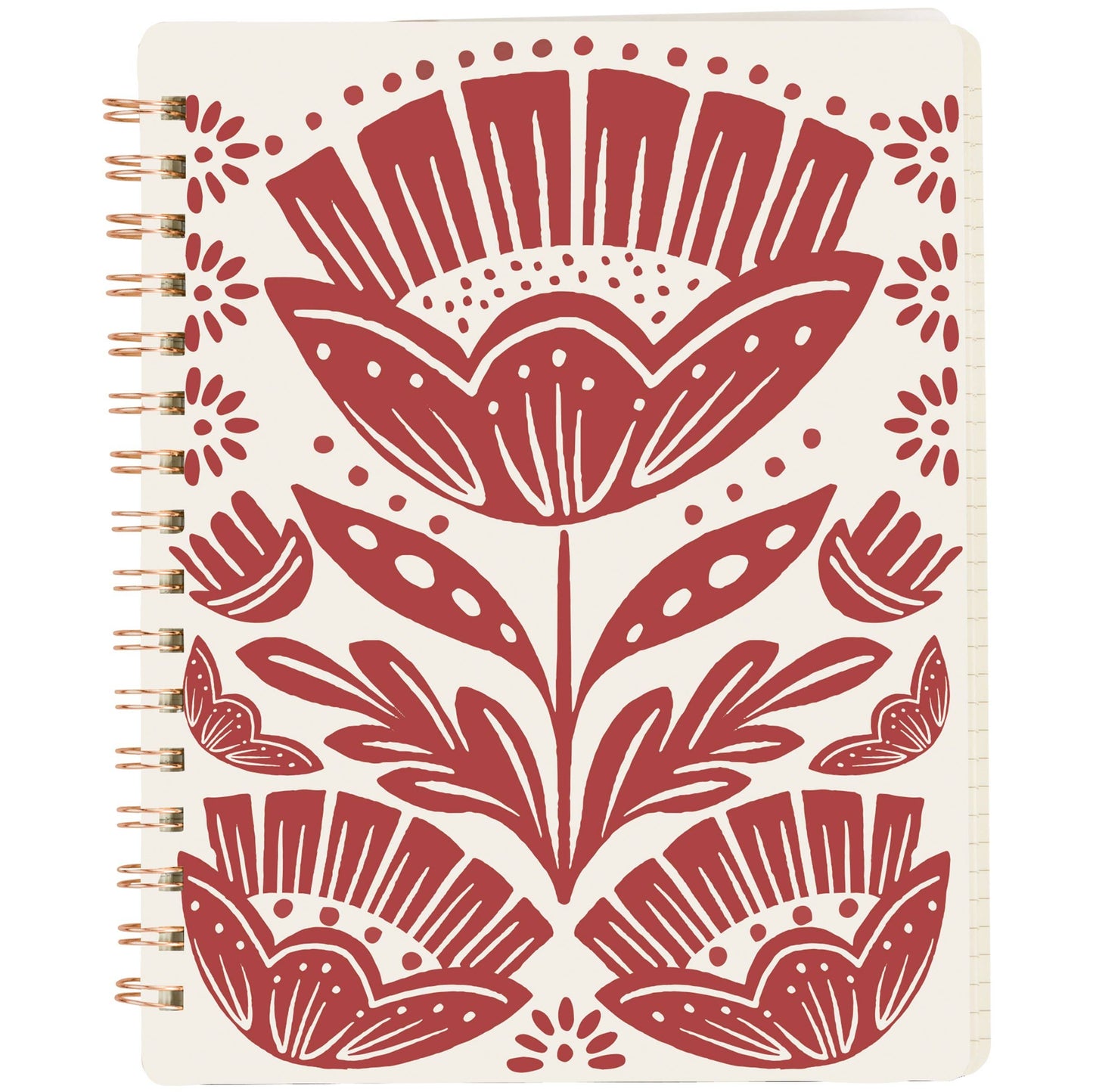 Red Folk Floral Spiral Notebook