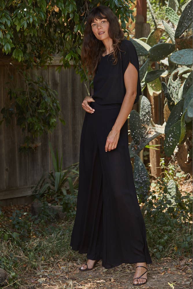 Woven Rayon Gauze High-Waisted Wide Leg Pants