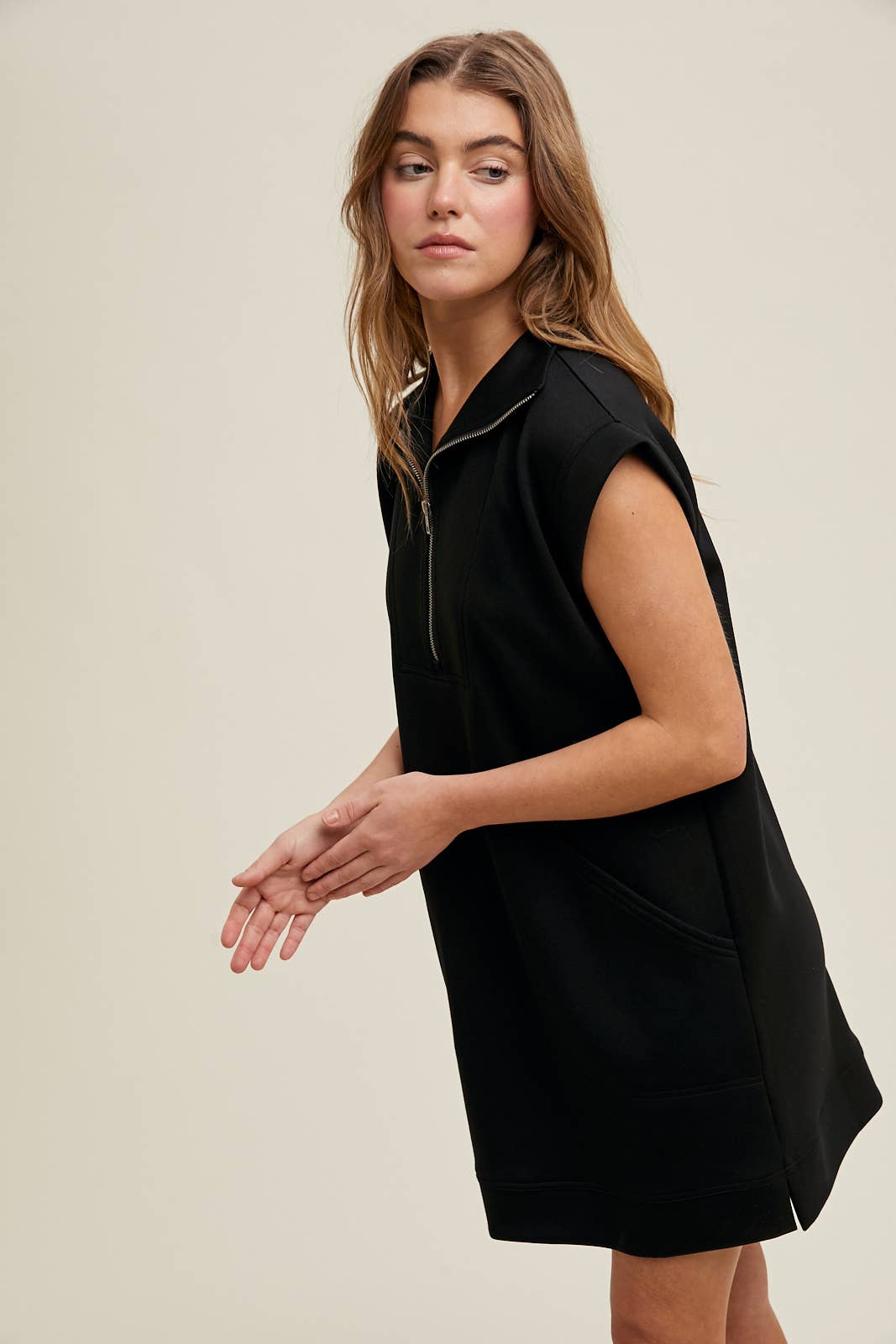 SCUBA HALF-ZIP MINI DRESS