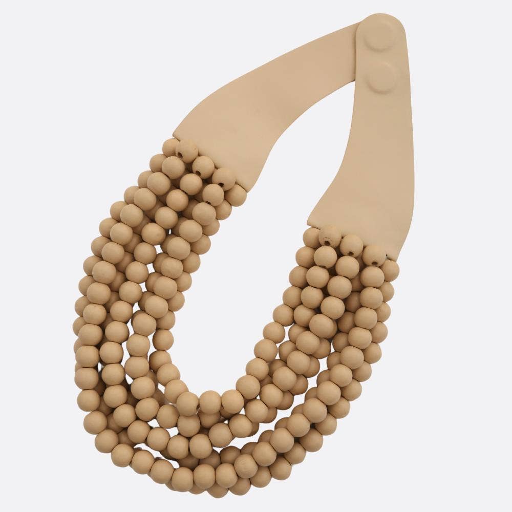 WOOD BEADED LAYERED MAGNETIC NECKLACE