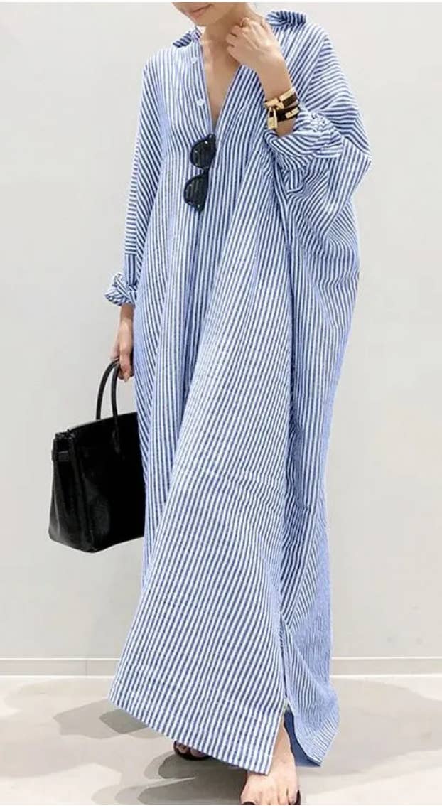 Stripe Shirt Maxi Dress