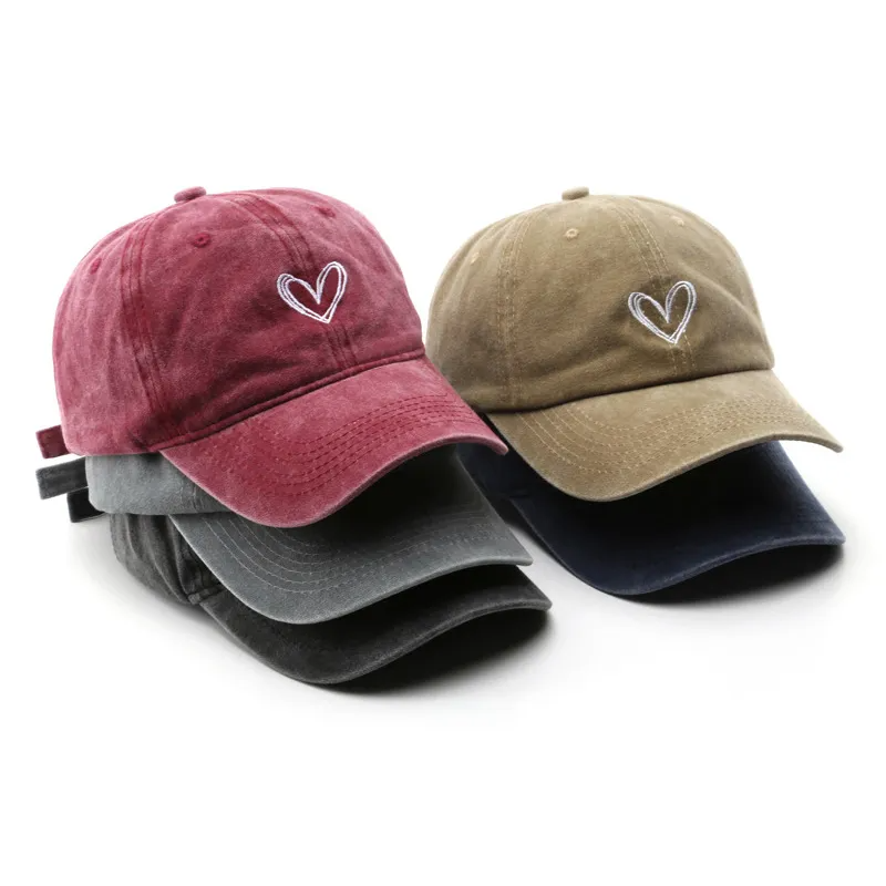 Retro Washed Embroidered Heart Baseball Cap