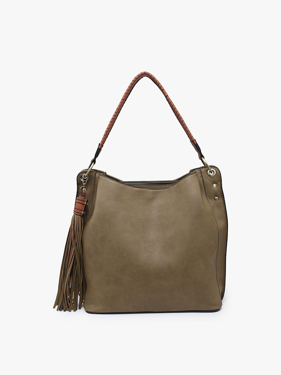 Three Compartment Tassel Hobo Bag