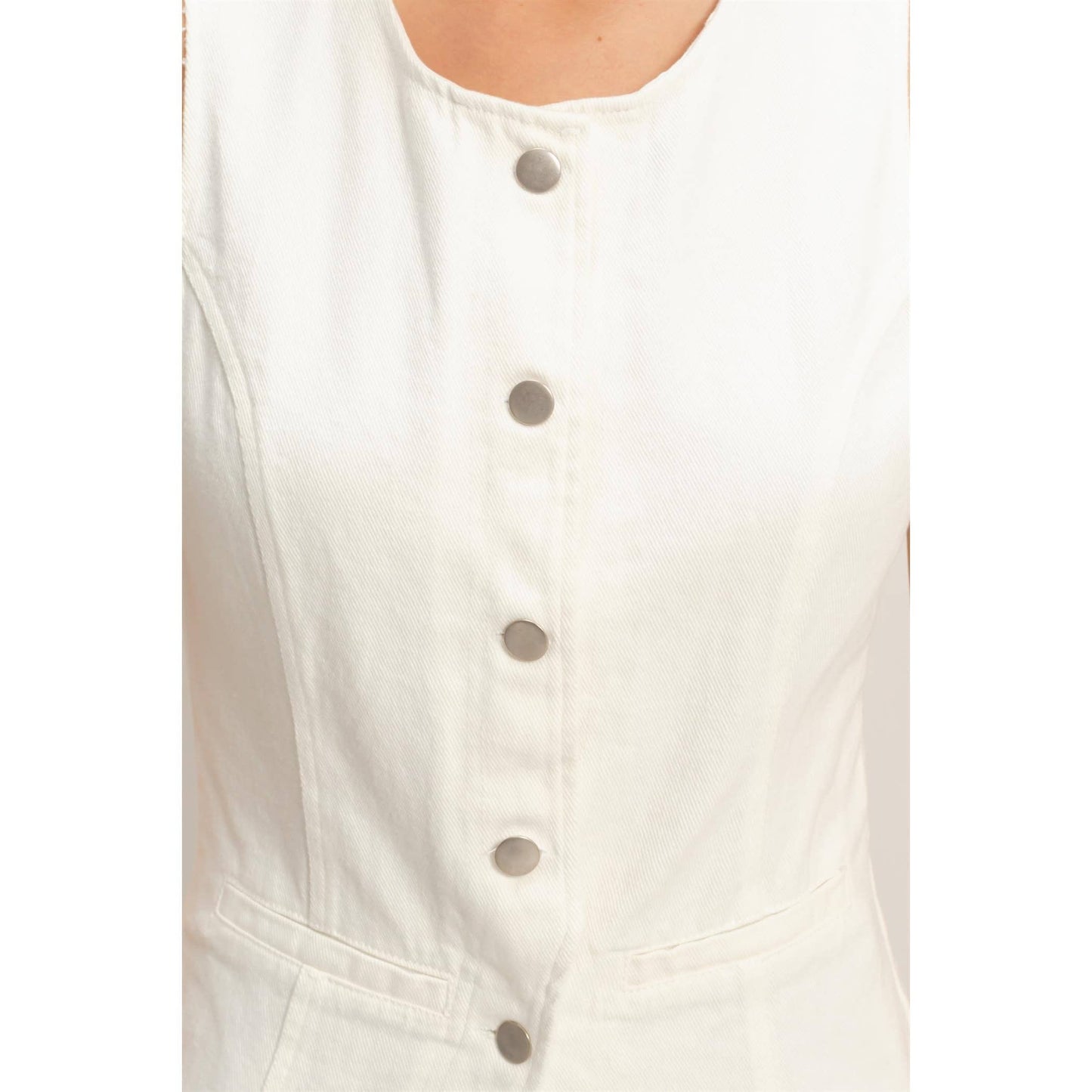 Button-Front Sleeveless Denim Vest
