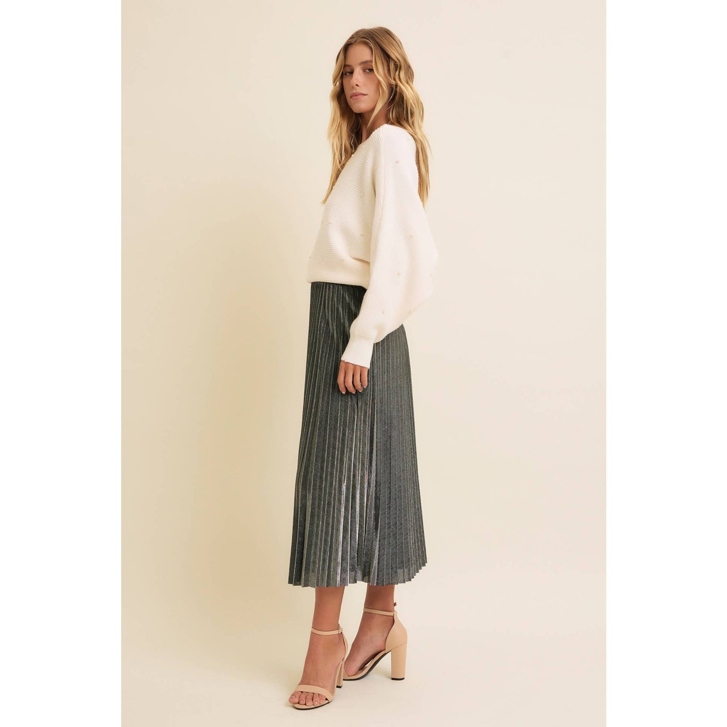 SPARKLING ACCENT PLEATED MIDI SKIRT