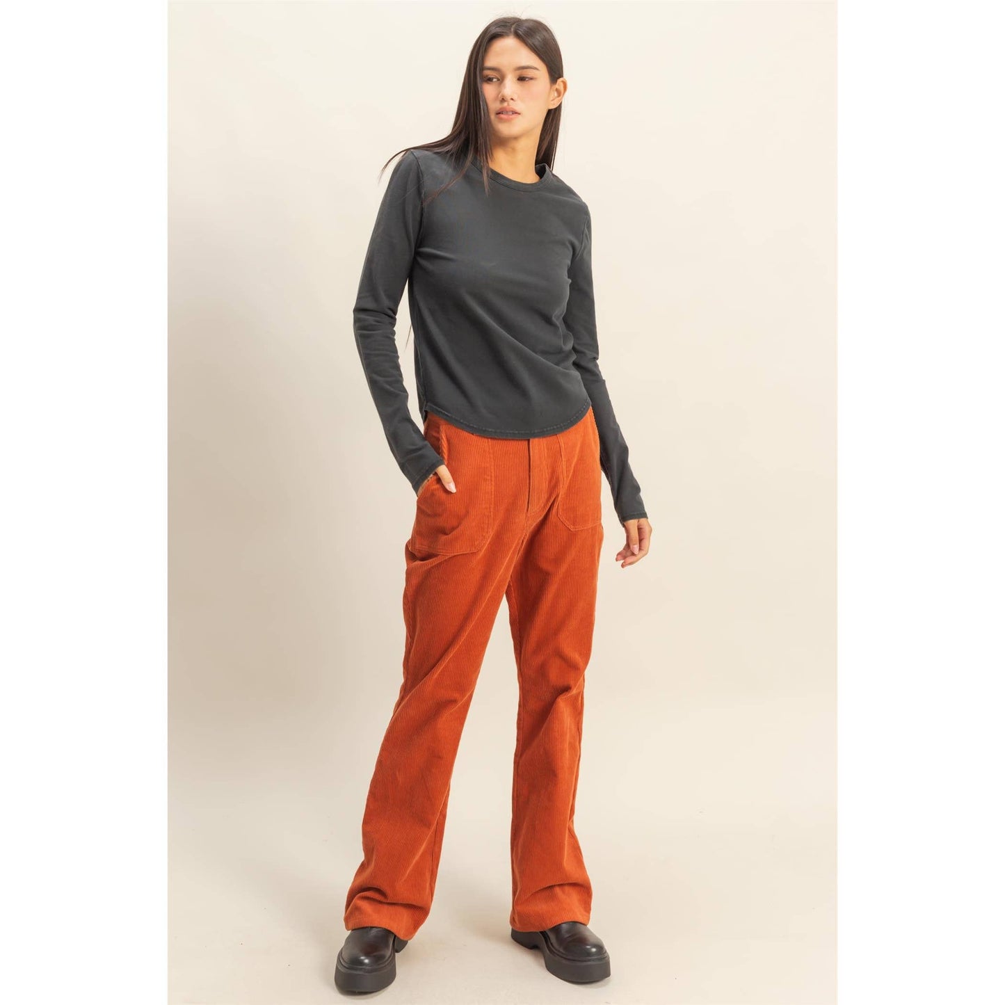 Long Sleeve Round Hem Top