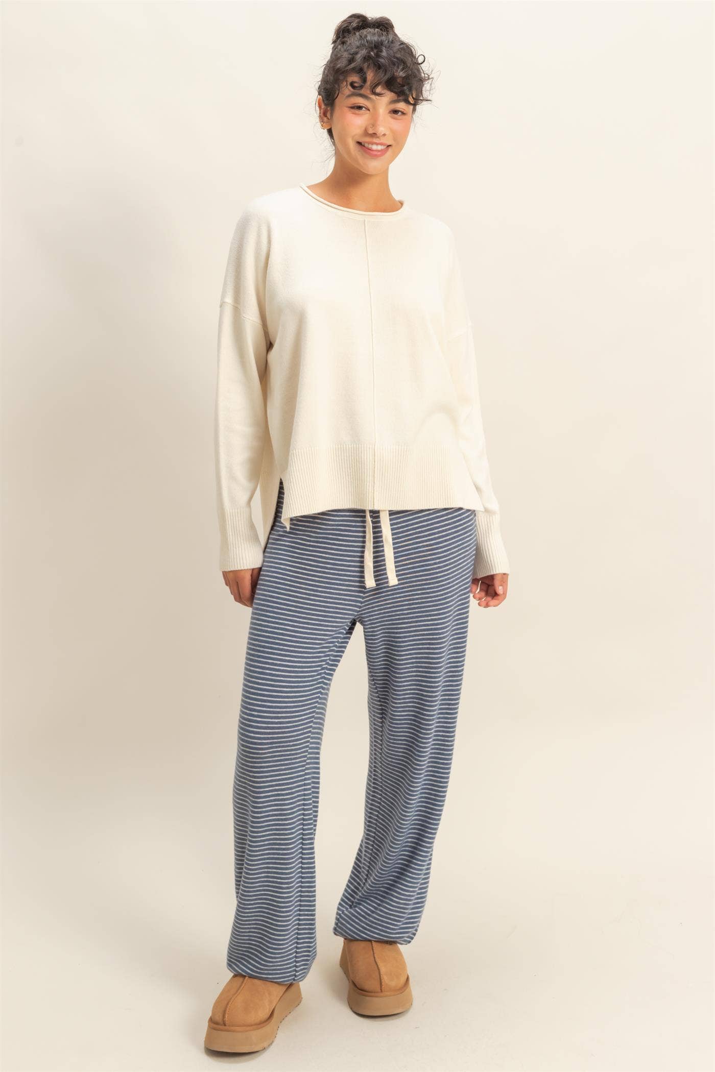 Round Roll Neck Drop Shoulder Sweater