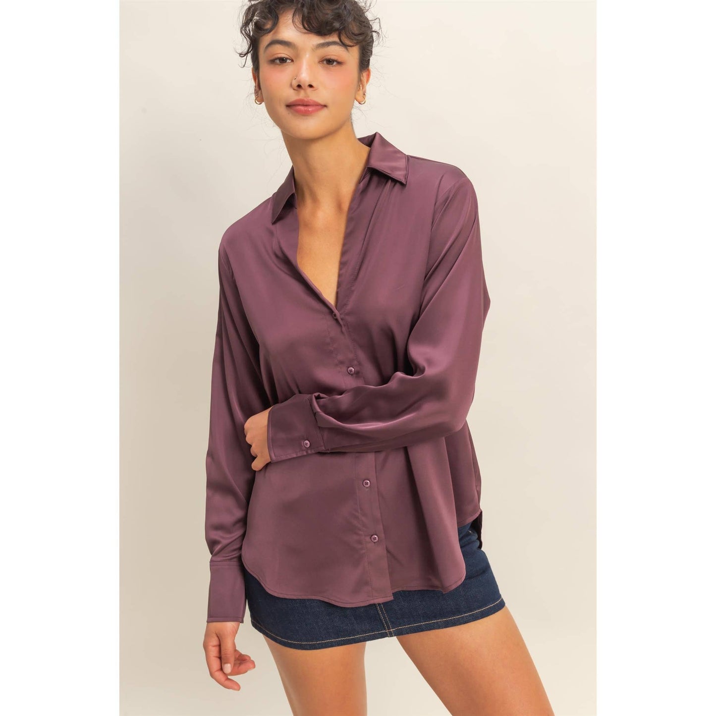 Button-Up Satin Shirt