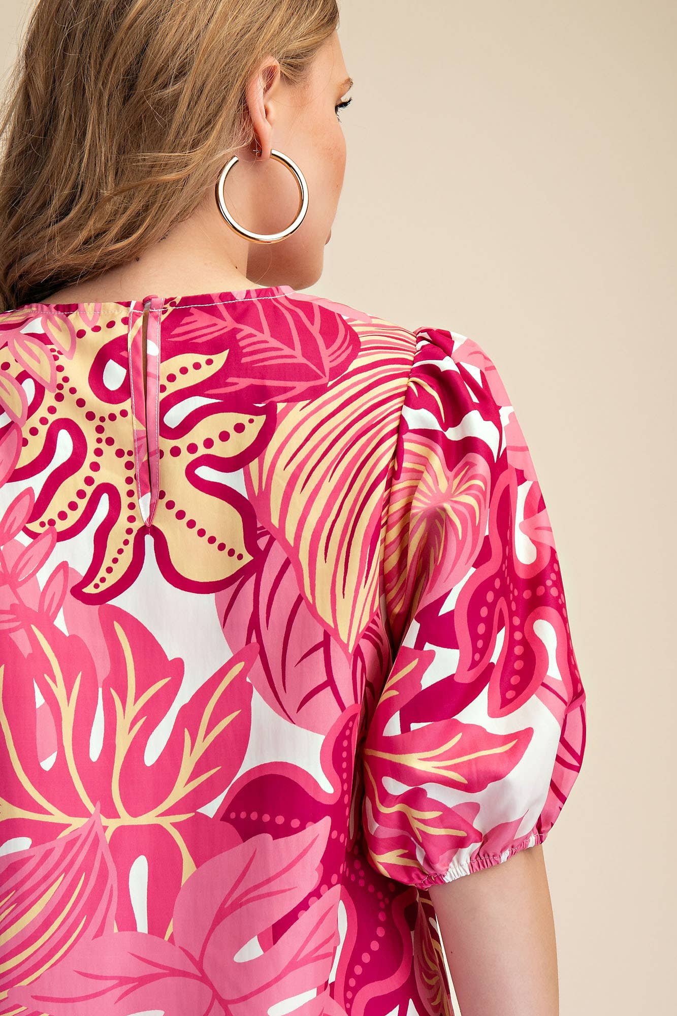 Puff Sleeve Tropical Printed Top