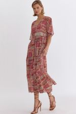 Printed half sleeve v-neck midi dress